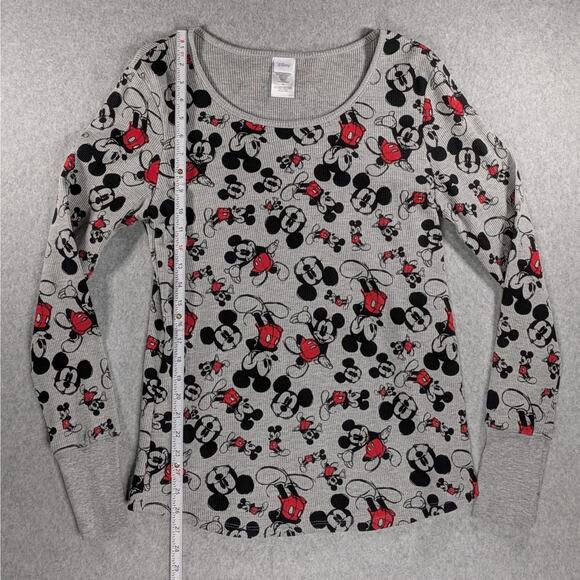 Disney Mickey Mouse Women's XL Thermal Shirt Gray Waffle Knit Thumb Holes - Picture 12 of 16